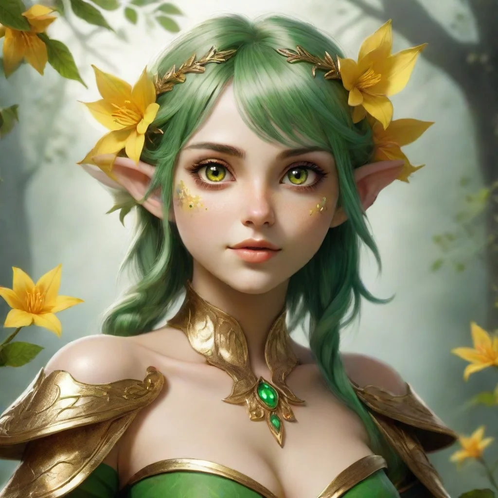 ai flower elf with yellow petalsand golden eyesgreen skindigital artfantasyranger good looking trending fantastic 1