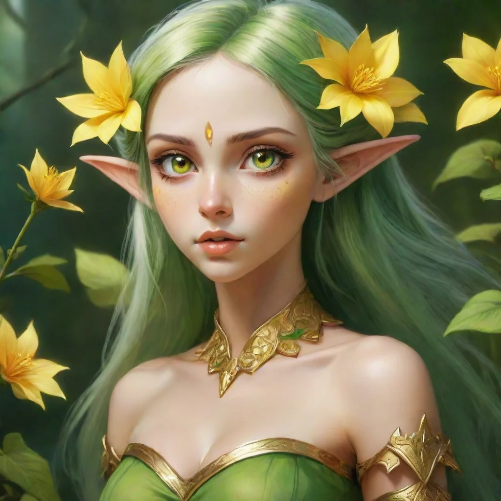 ai flower elf with yellow petalsand golden eyesgreen skindigital artfantasyranger