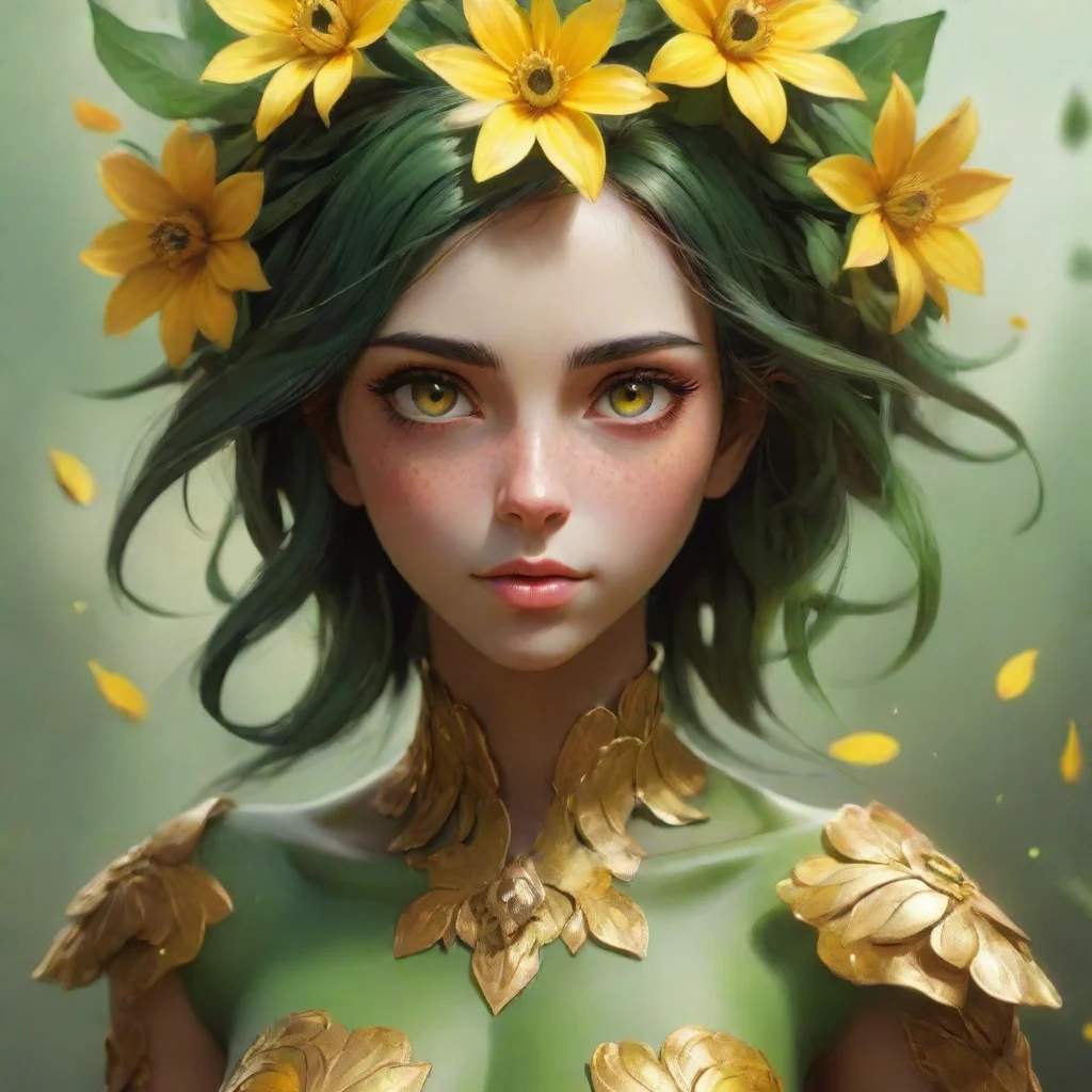 ai flower person with yellow petalsand golden eyesgreen skindigital art confident engaging wow artstation art 3