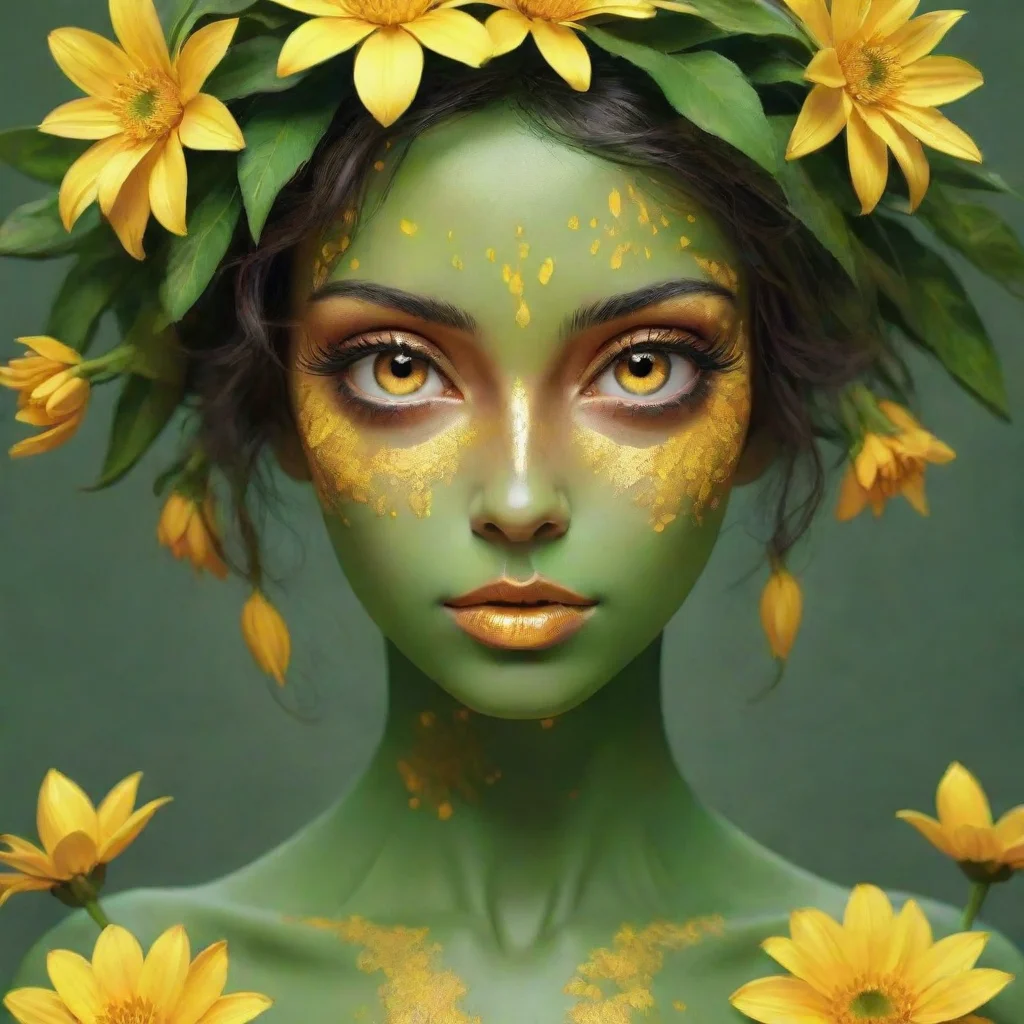 ai flower person with yellow petalsand golden eyesgreen skindigital art good looking trending fantastic 1
