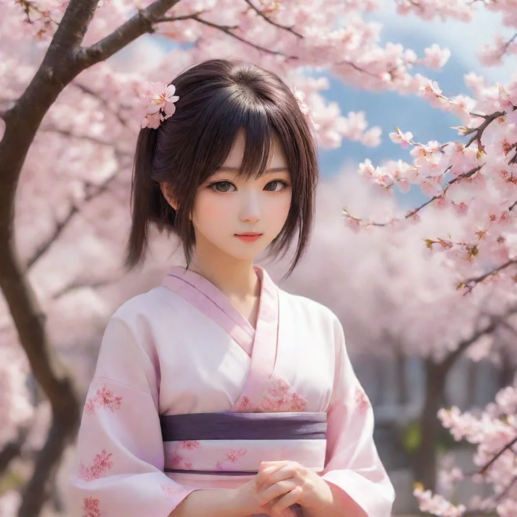 ai generate a captivating artwork showcasing nakiri ayamethe virtual talentamidst a picturesque scene of cherry blossoms in