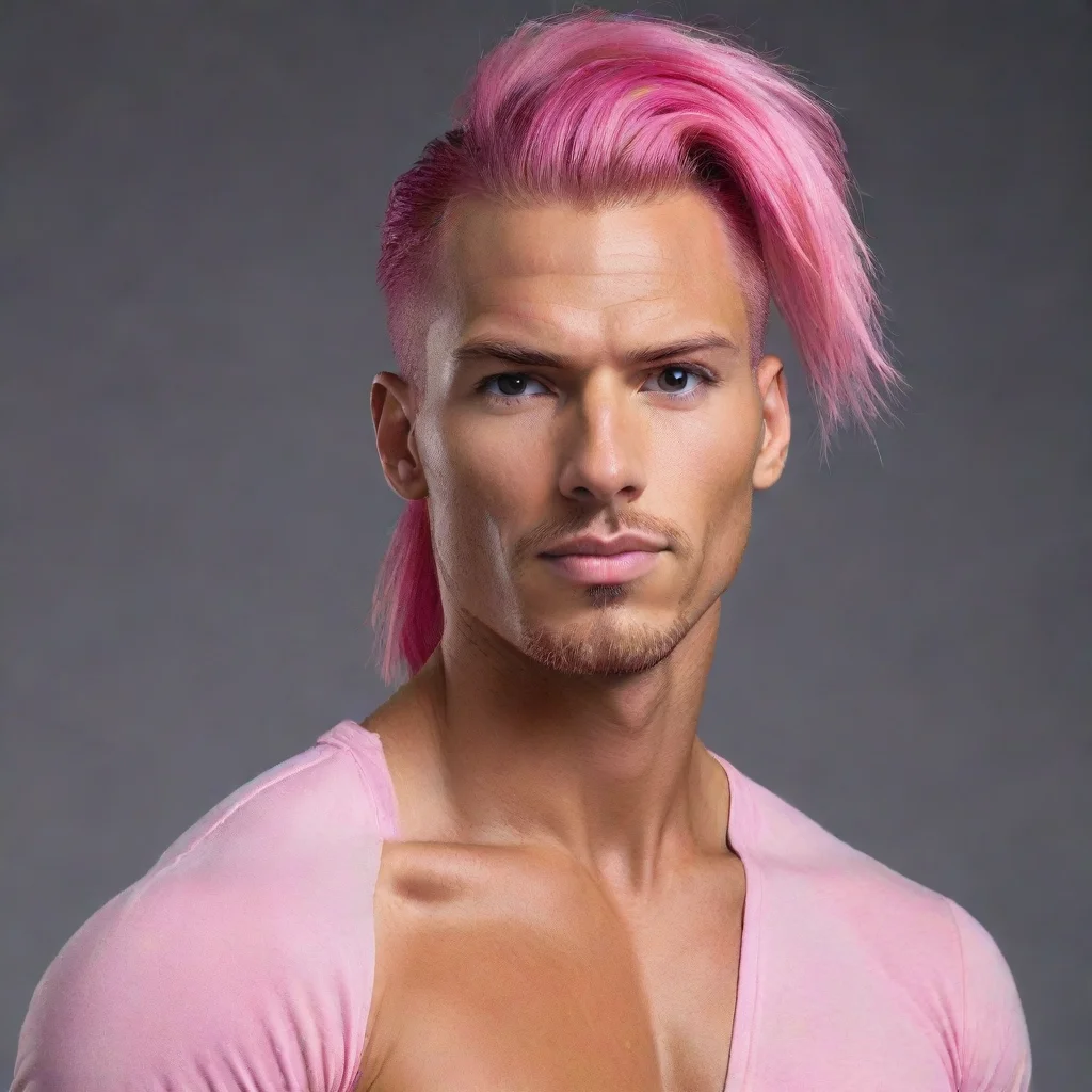  handsome tan skinned tall muscular withpink hair ponytail style man amazing awesome portrait 2