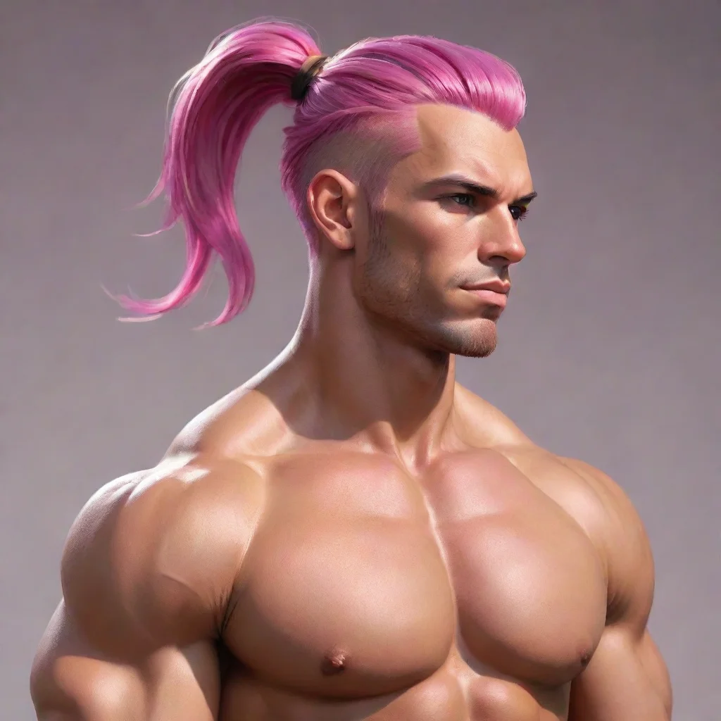  handsome tan skinned tall muscular withpink hair ponytail style man confident engaging wow artstation art 3