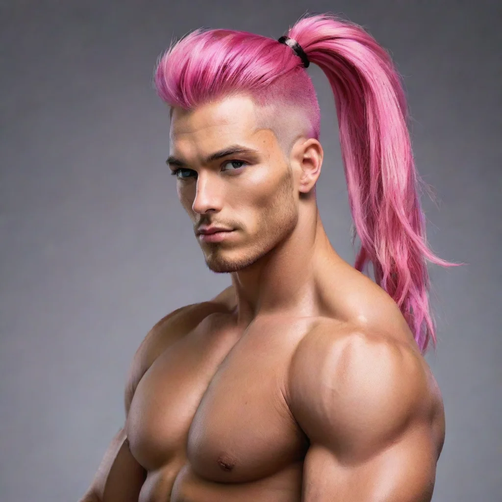 ai handsome tan skinned tall muscular withpink hair ponytail style man good looking trending fantastic 1
