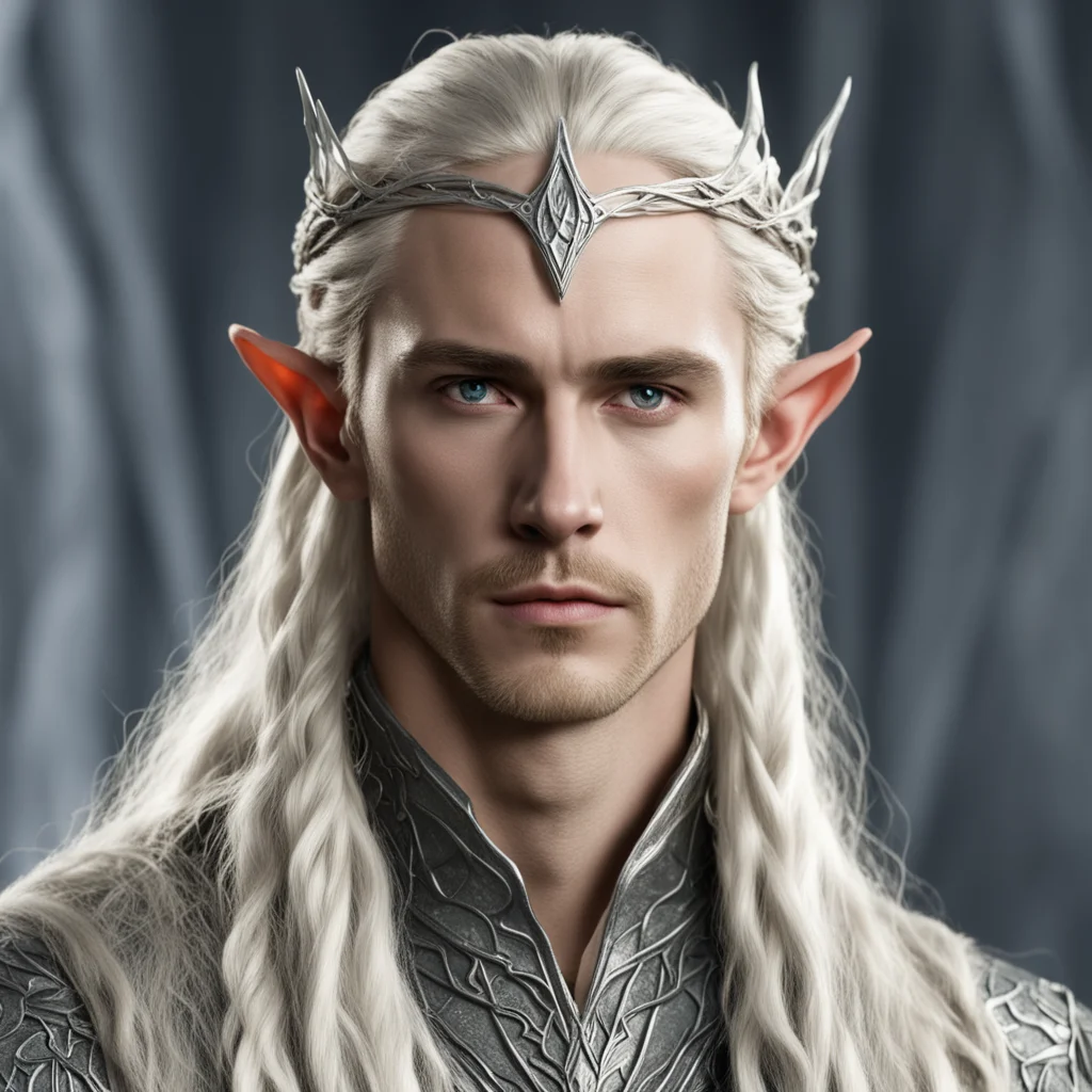  king thranduil with blond hair and braids wearing a small thin silver serpentine nandorin elvish circlet with large center diamond amazing awesome portrait 2