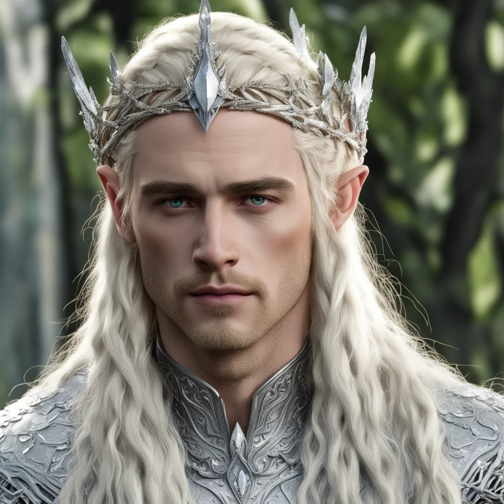 ai king thranduil with blond hair and braids wearing silver birch circlet encrusted with diamonds and large diamond clusters amazing awesome portrait 2