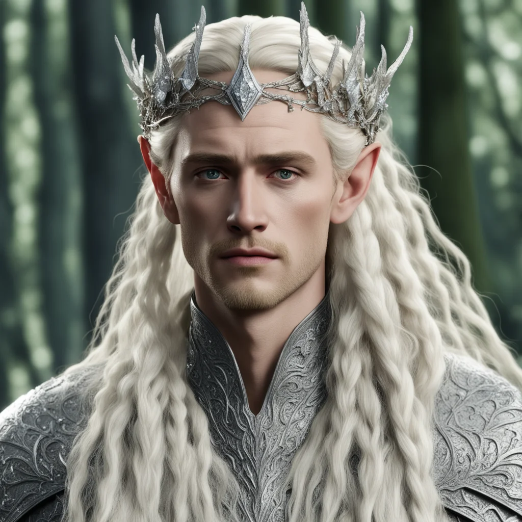 ai king thranduil with blond hair and braids wearing silver birch circlet encrusted with diamonds and large diamond clusters