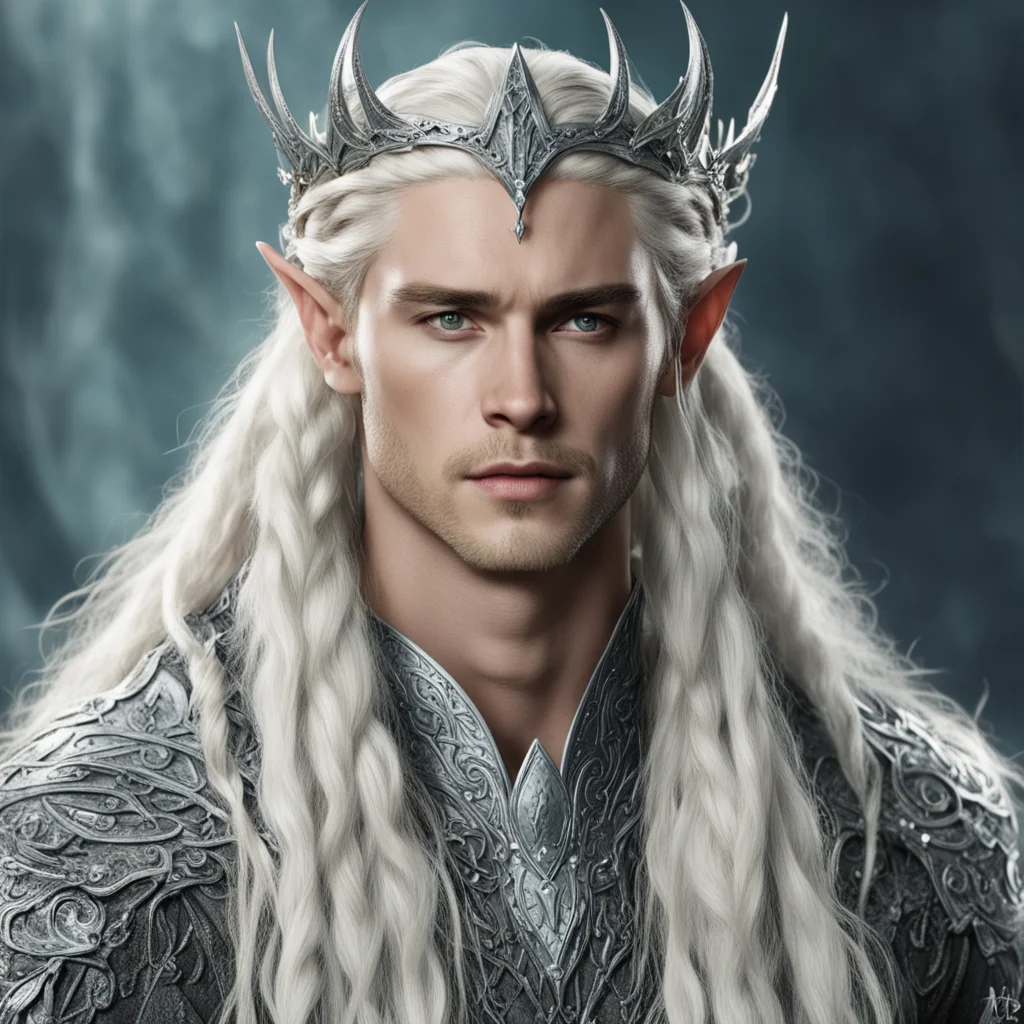 ai king thranduil with blond hair and braids wearing silver serpentine elvish circlet encrusted with diamonds with large center diamond good looking trending fantastic 1