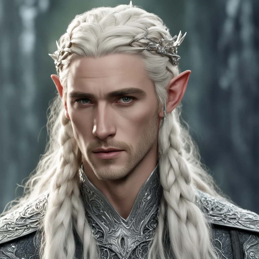 ai king thranduil with blond hair and braids wearing silver serpentine nandorin elvish circlet encrusted with diamonds with large center diamond  amazing awesome portrait 2