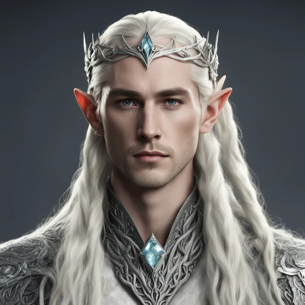 ai king thranduil with blond hair and braids wearing silver serpentine sindarin elvish circlet with large center diamond confident engaging wow artstation art 3