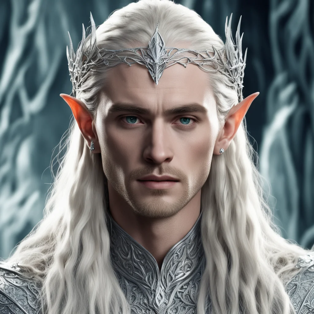 ai king thranduil with blond hair and braids wearing silver vines encrusted with diamonds forming a silver elvish circlet with large center diamond  amazing awesome portrait 2