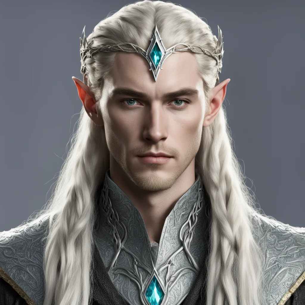 ai king thranduil with blond hair and braids wearing small silver serpentine nandorin elvish circlet with large center diamond  amazing awesome portrait 2