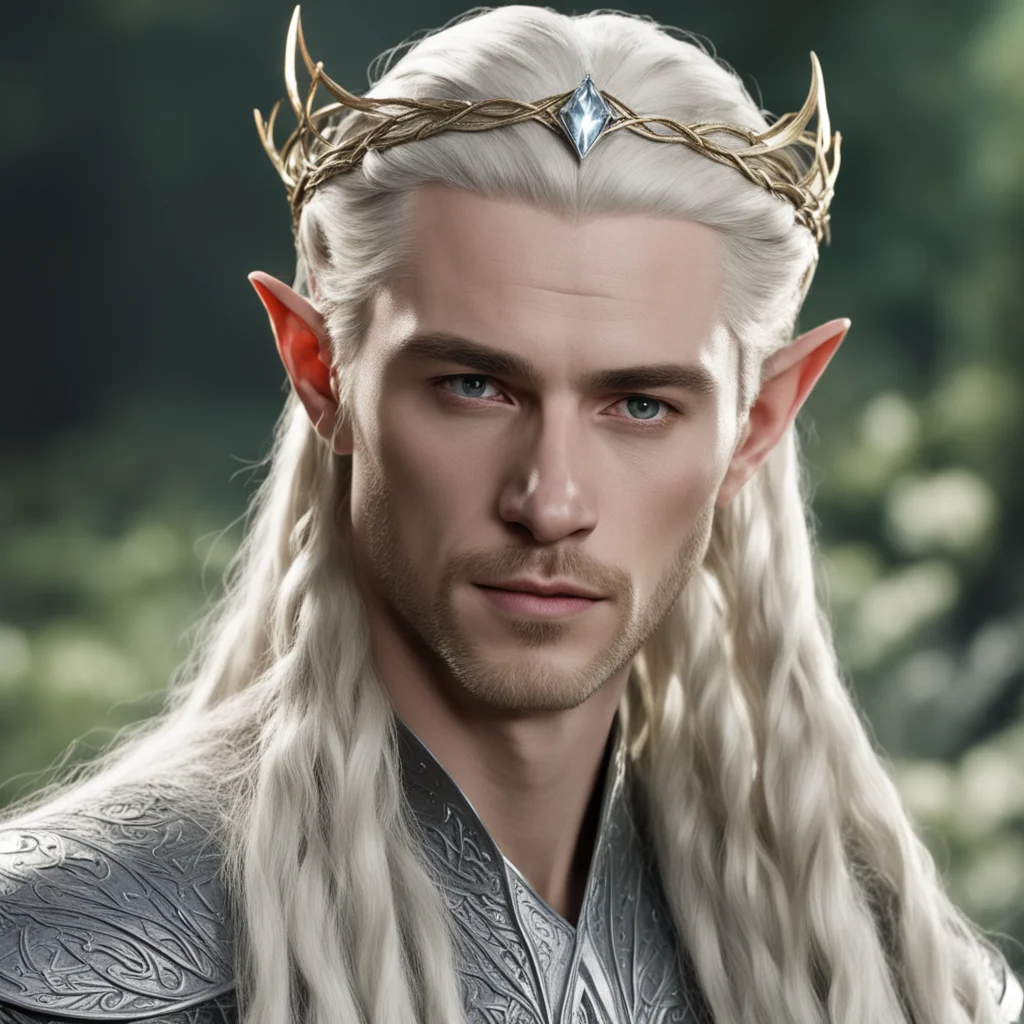 ai king thranduil with blond hair and braids wearing small thin silver elvish circlet with large center circular diamond  amazing awesome portrait 2