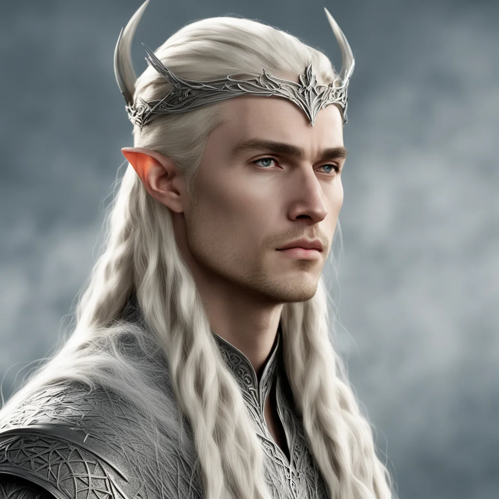 ai king thranduil with blond hair and braids wearing small thin silver elvish circlet with large center circular diamond  good looking trending fantastic 1