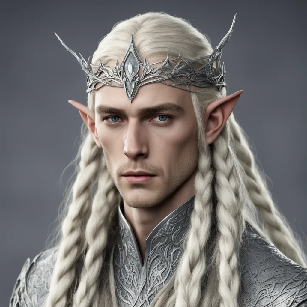 ai king thranduil with blond hair and braids wearing small thin silver serpentine elvish circlet with large center diamond amazing awesome portrait 2