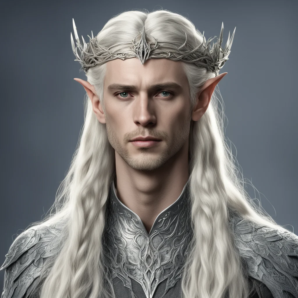 ai king thranduil with blond hair and braids wearing small thin silver serpentine elvish circlet with large center diamond good looking trending fantastic 1