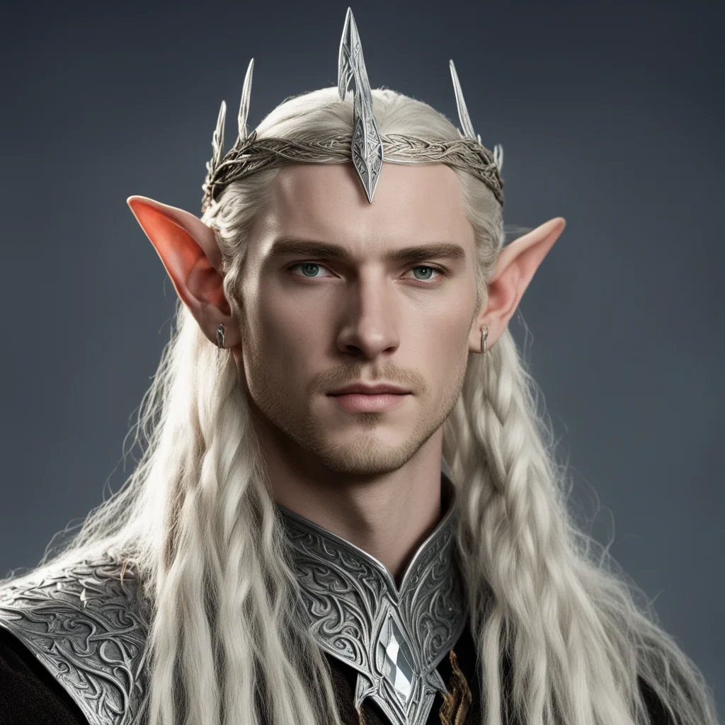 ai king thranduil with blond hair and braids wearing the hobbit silver elvish circlet with large center diamond amazing awesome portrait 2
