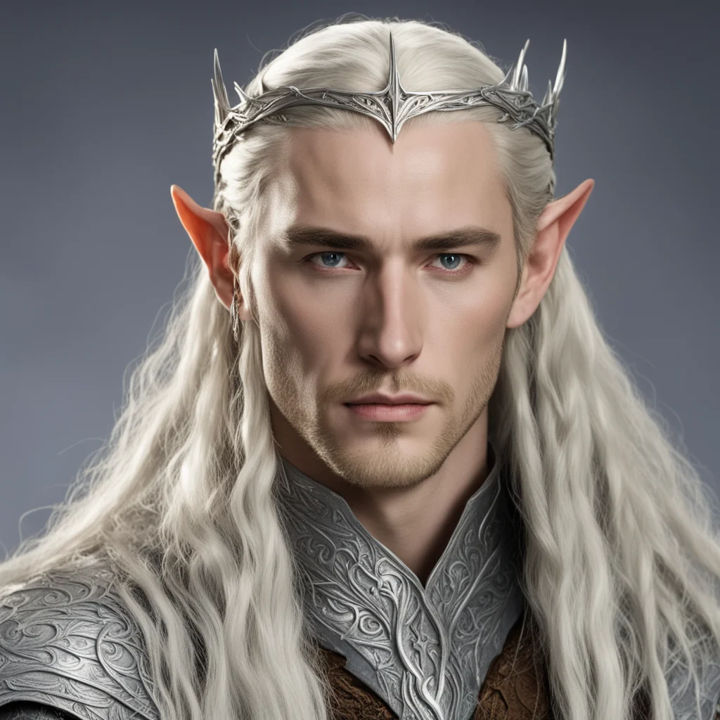 ai king thranduil with blond hair and braids wearing the hobbit silver elvish circlet with large center diamond confident engaging wow artstation art 3
