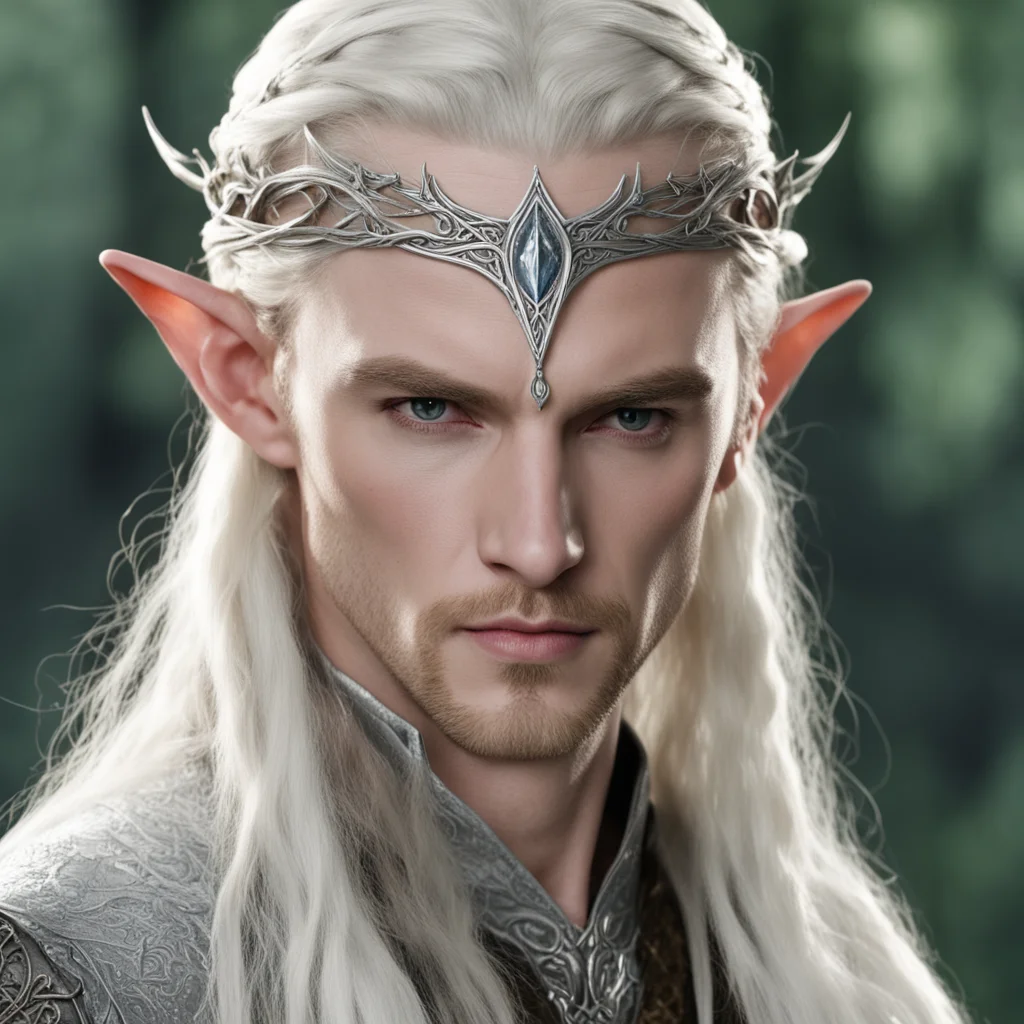 ai king thranduil with blond hair and braids wearing the hobbit silver elvish circlet with large center diamond