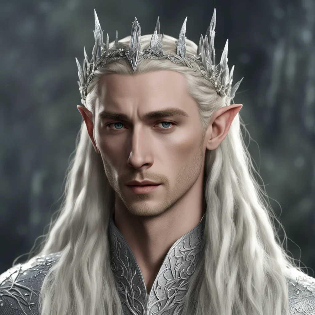 ai king thranduil with blond hair with braids s wearing silver flower elvish circlet encrusted with diamonds amazing awesome portrait 2
