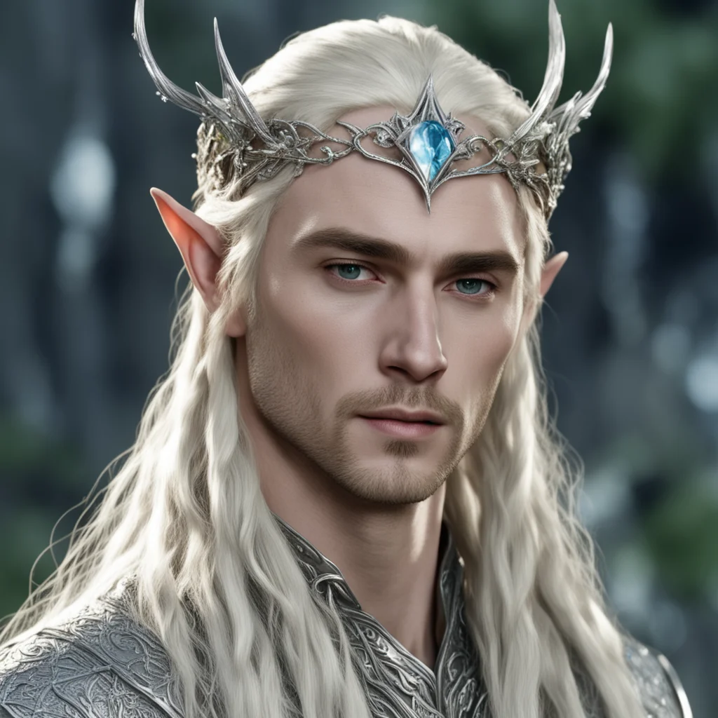 ai king thranduil with blond hair with braids s wearing silver flower elvish circlet encrusted with diamonds confident engaging wow artstation art 3