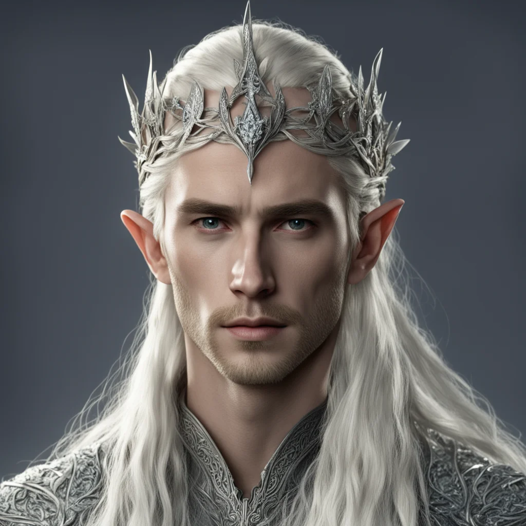  king thranduil with blond hair with braids s wearing silver flower elvish circlet encrusted with diamonds good looking trending fantastic 1
