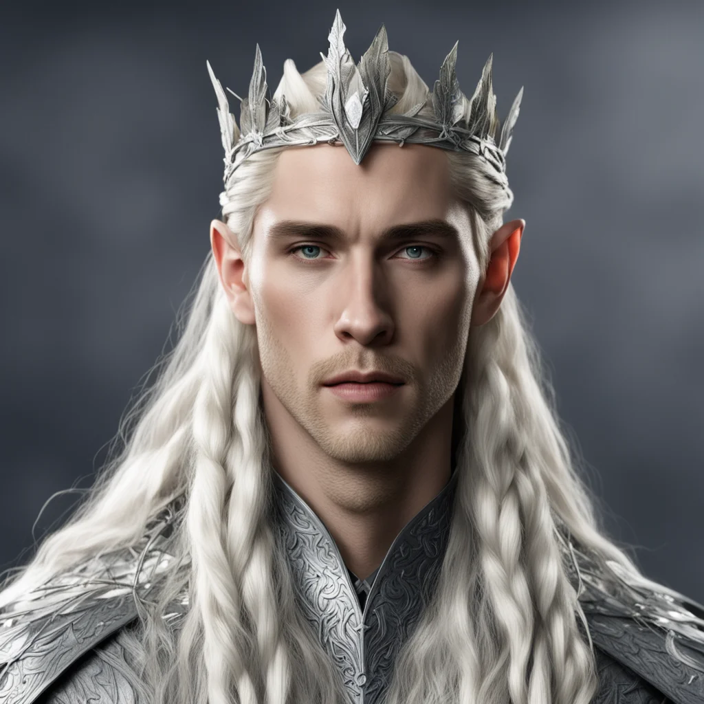 ai king thranduil with blond hair with braids wearing silver leaf circlet with diamonds amazing awesome portrait 2