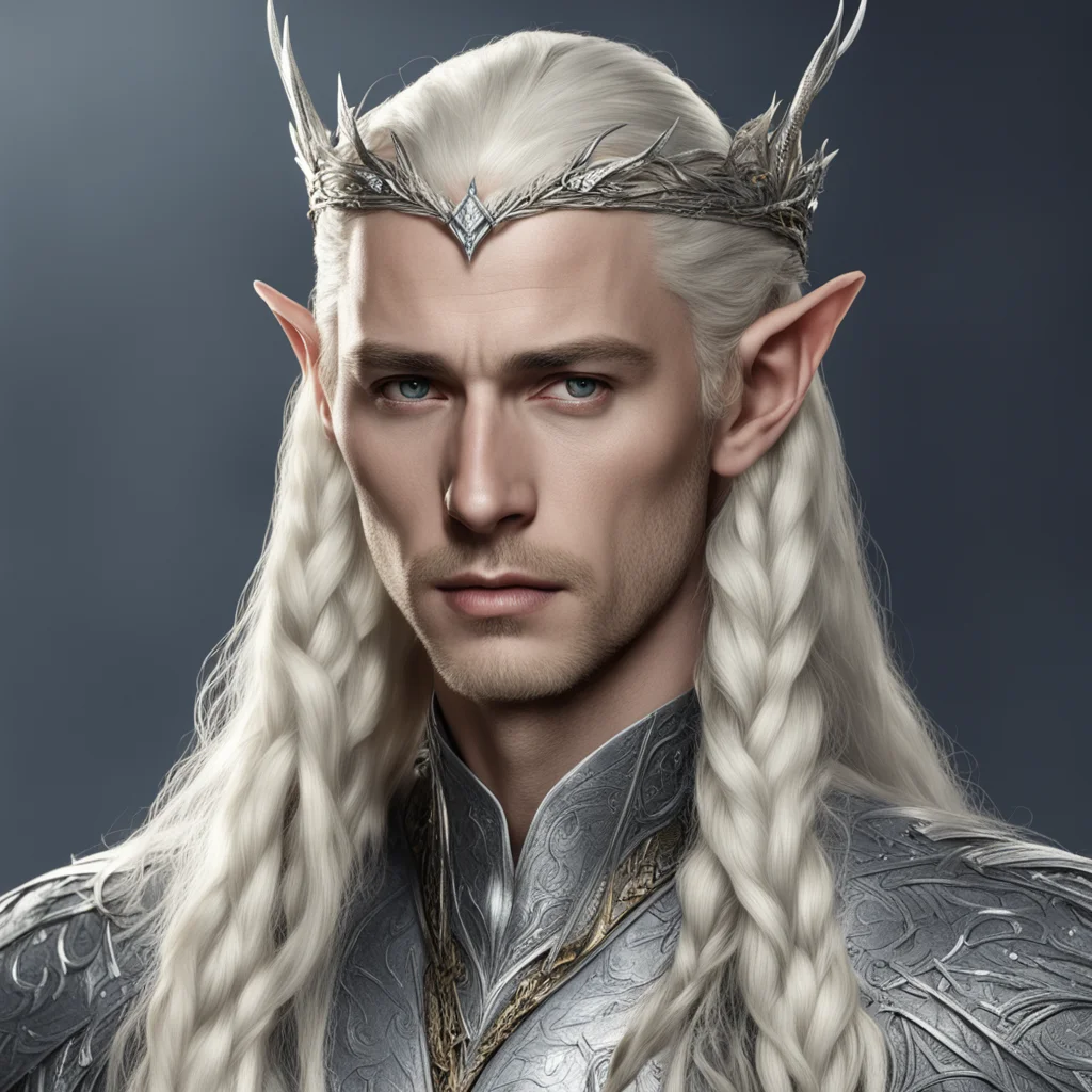 ai king thranduil with blond hair with braids wearing silver leaf circlet with diamonds good looking trending fantastic 1