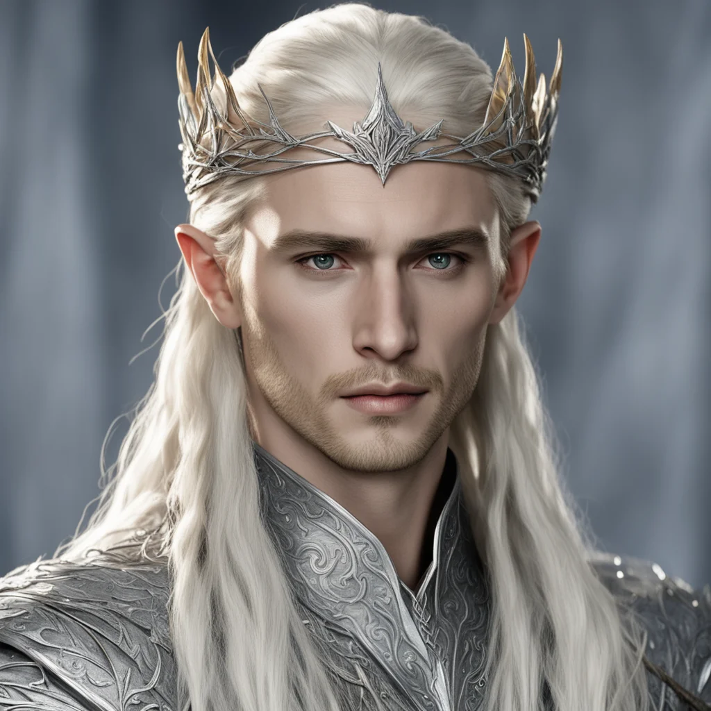 ai king thranduil with blond hair with braids wearing silver leaf elvish circlet with diamonds amazing awesome portrait 2