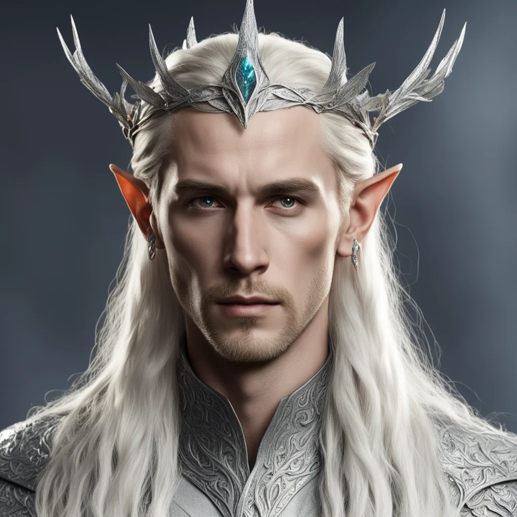 ai king thranduil with blond hair with braids wearing silver leaf elvish circlet with diamonds confident engaging wow artstation art 3