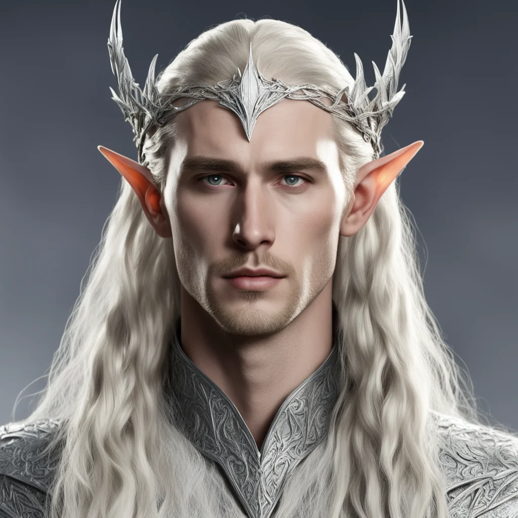 ai king thranduil with blond hair with braids wearing silver leaf elvish circlet with diamonds