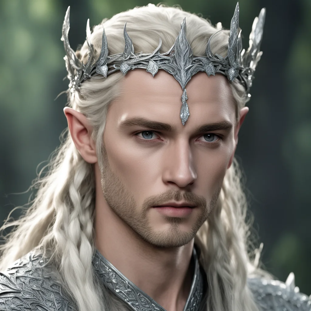 ai king thranduil with blond hair with braids wearing silver oak leaf elvish circlet encrusted with diamonds  amazing awesome portrait 2