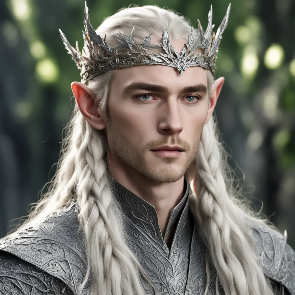 ai king thranduil with blond hair with braids wearing silver oak leaf elvish circlet encrusted with diamonds  good looking trending fantastic 1