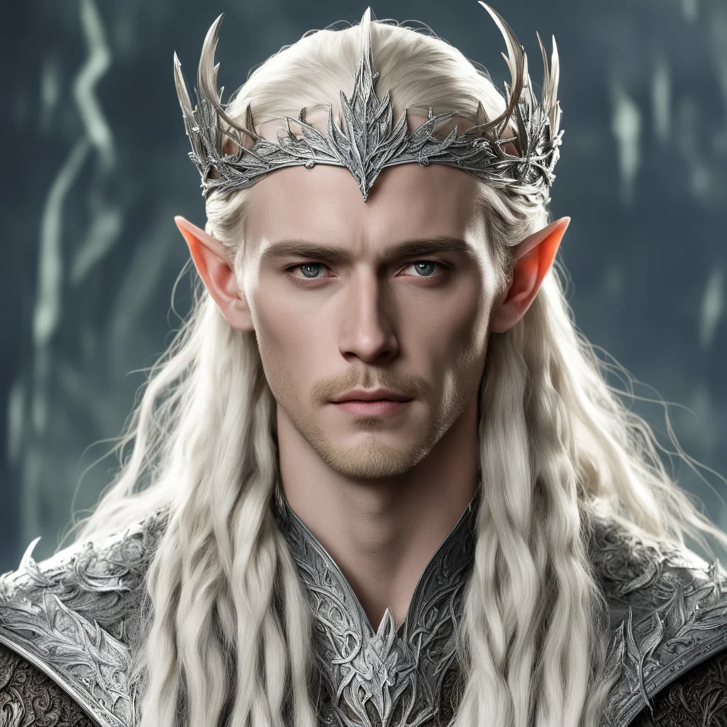  king thranduil with blond hair with braids wearing silver oak leaf elvish circlet encrusted with diamonds with large center diamond amazing awesome portrait 2
