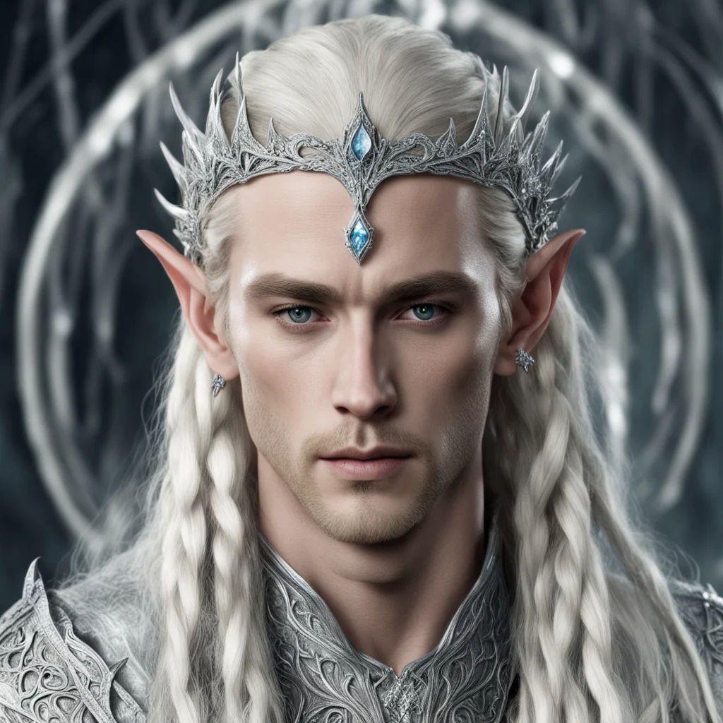 ai king thranduil with blonde hair and braids wearing silver elvish circlet encrusted with diamonds with large center circular diamond good looking trending fantastic 1