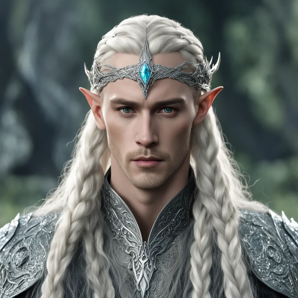 ai king thranduil with blonde hair and braids wearing silver serpentine sindarin elvish circlet encrusted with diamonds with large center diamond  confident engaging wow artstation art 3