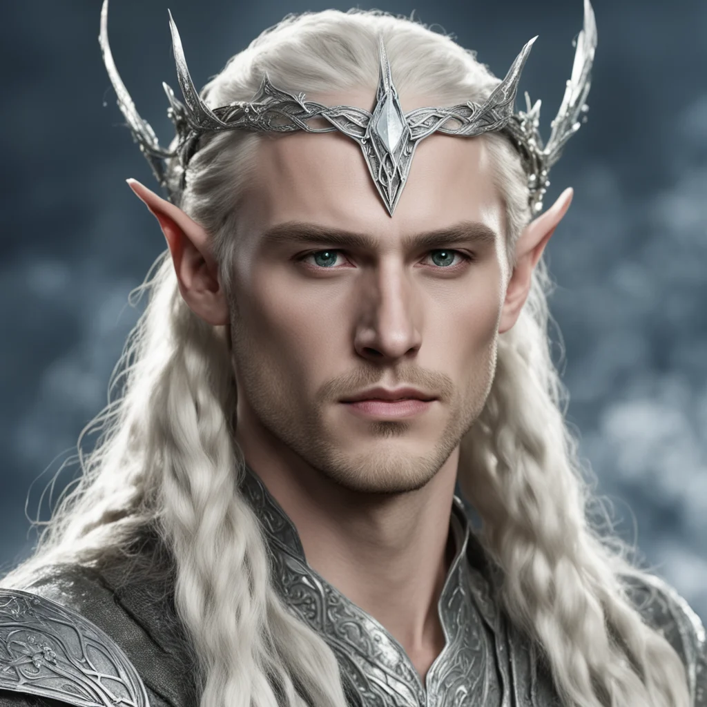 ai king thranduil with blonde hair and braids wearing silver serpentine sindarin elvish circlet encrusted with diamonds with large center diamond  good looking trending fantastic 1