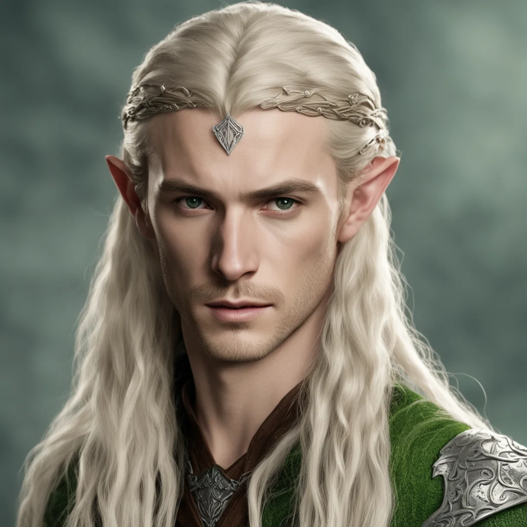 ai legolas with blond hair and braids wearing silver serpentine elvish circlet with large center diamond amazing awesome portrait 2