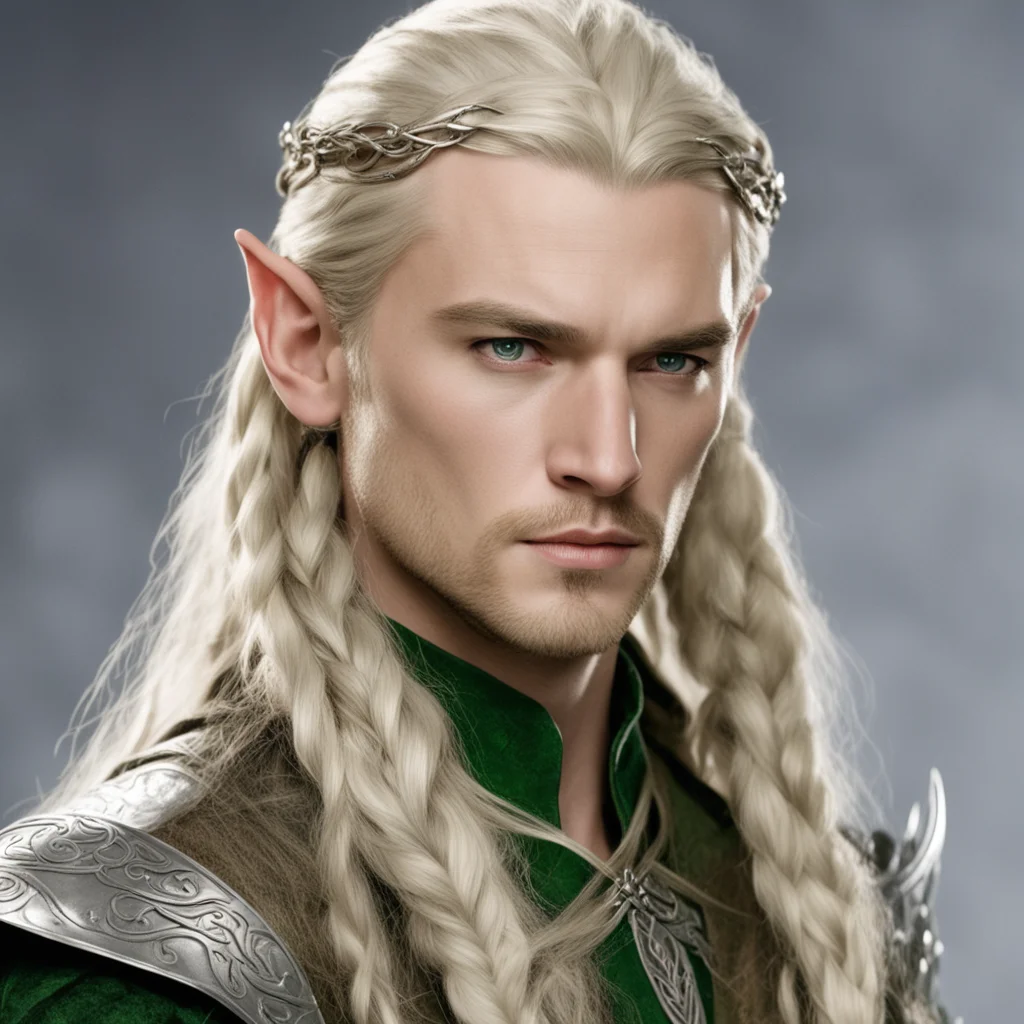 ai legolas with blond hair and braids wearing silver serpentine elvish circlet with large center diamond confident engaging wow artstation art 3