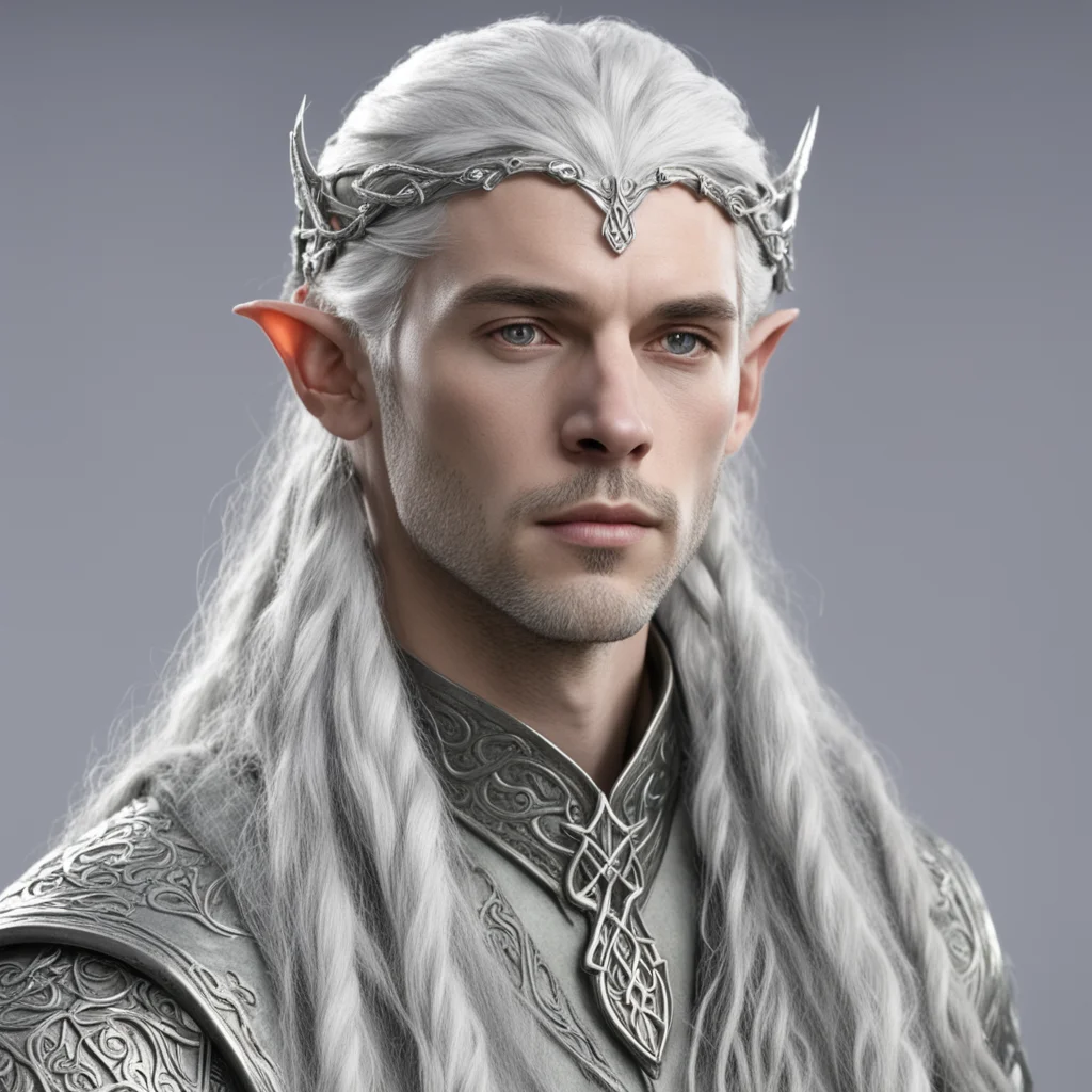 ai lord celeborn with silver hair and braids wearing small silver serpentine elvish circlet with large center diamond  amazing awesome portrait 2