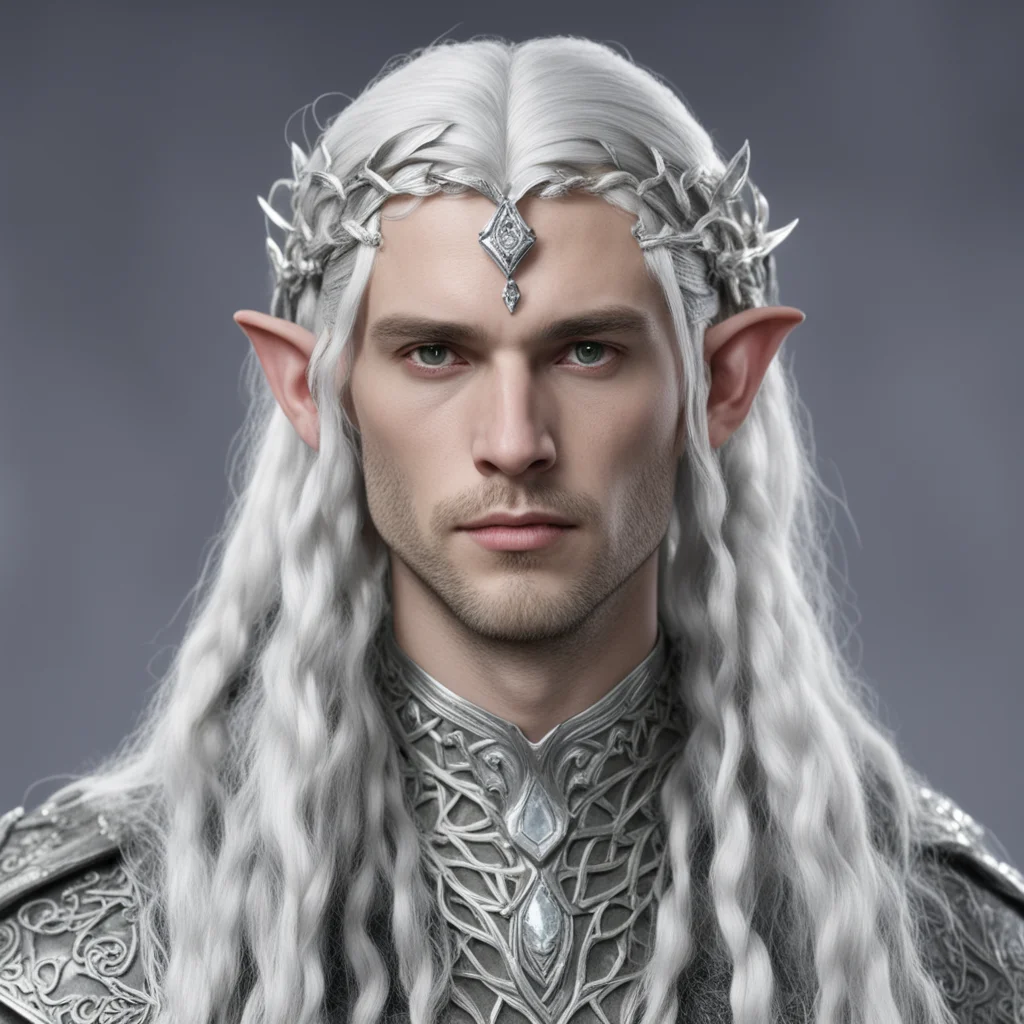 ai lord celeborn with silver hair and braids wearing small silver serpentine elvish circlet with large center diamond  confident engaging wow artstation art 3