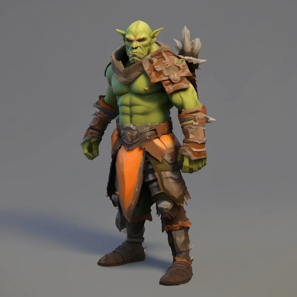 ai mmorpg npc 3d orc warrior %7C low poly character %7C steppes background %7C orange and green  good looking trending fantastic 1