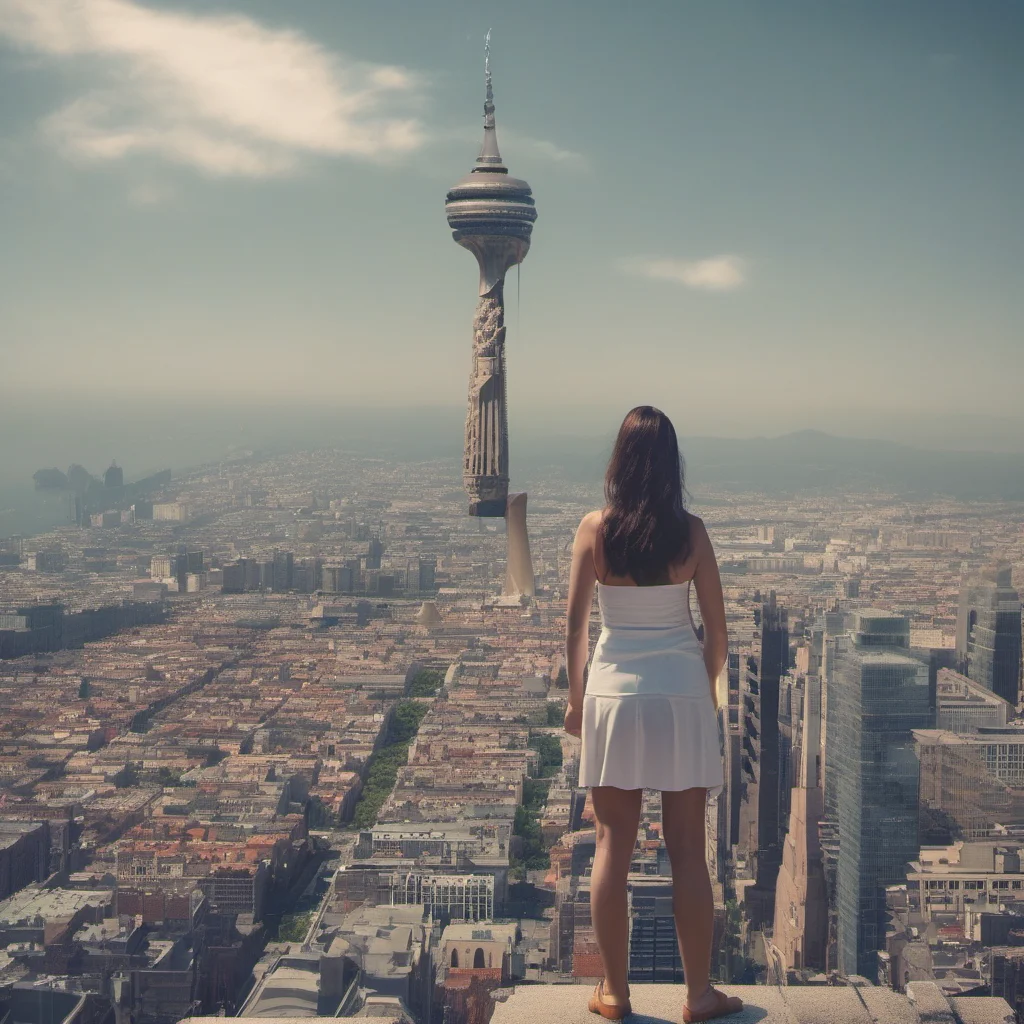  photographic picture of a giantess standing over the city