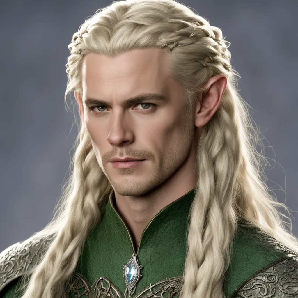 ai prince legolas with blond hair and braids wearing silver serpentine elvish circlet with large center diamond amazing awesome portrait 2