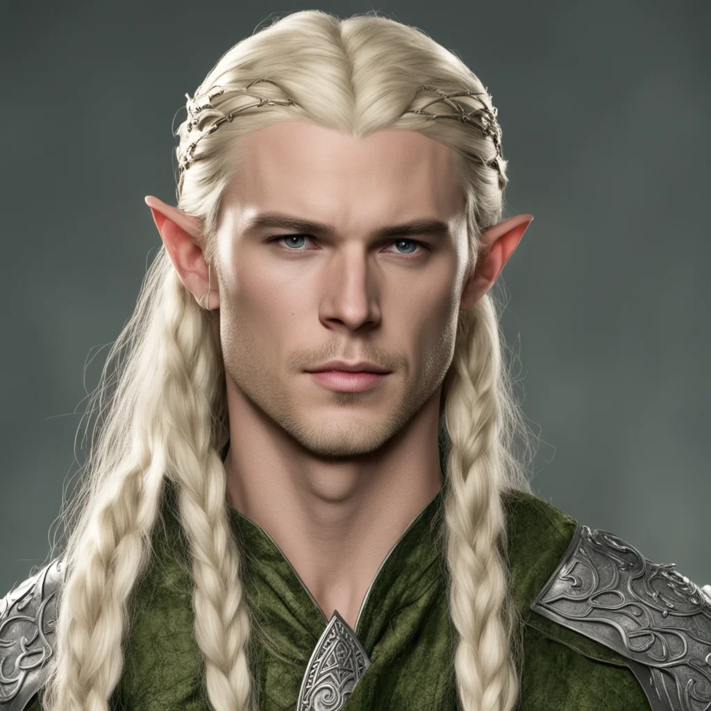 ai prince legolas with blond hair and braids wearing silver serpentine elvish circlet with large center diamond confident engaging wow artstation art 3