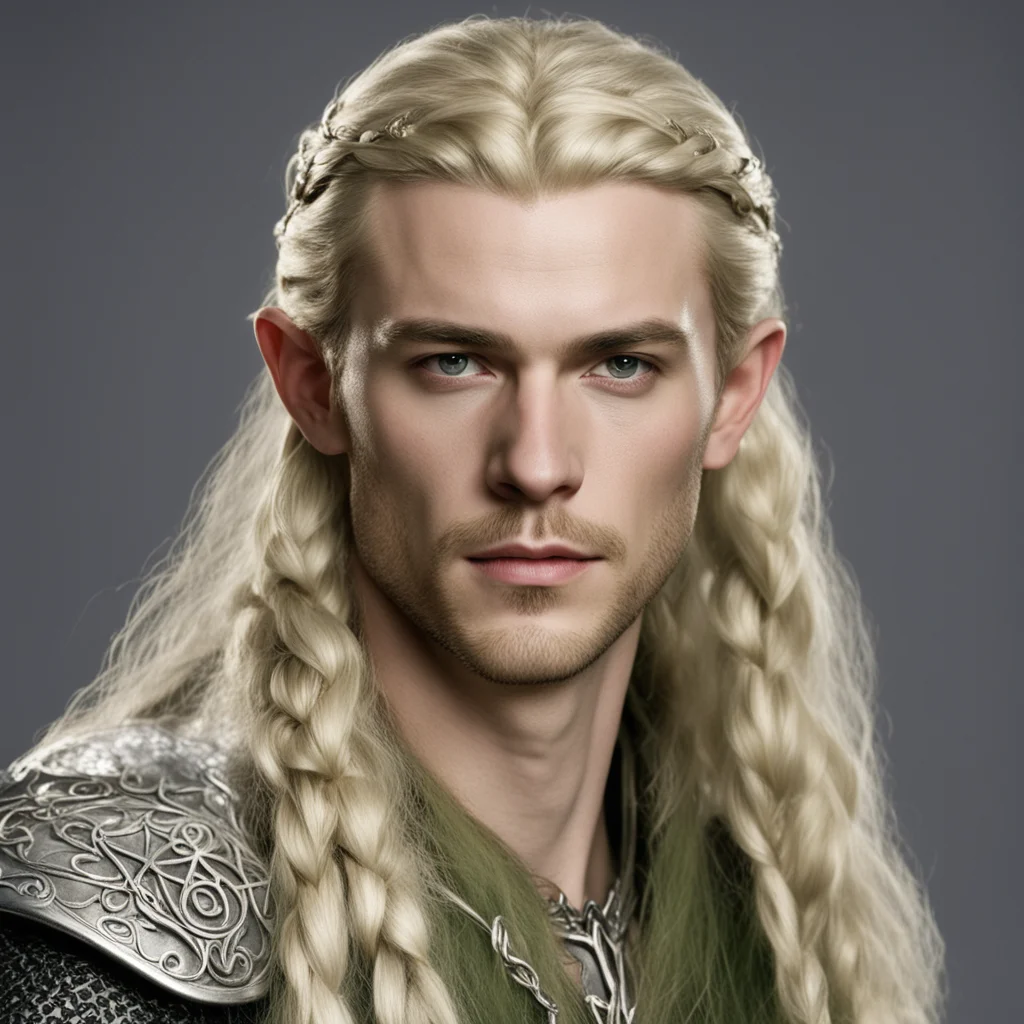 ai prince legolas with blond hair and braids wearing silver serpentine elvish circlet with large center diamond good looking trending fantastic 1