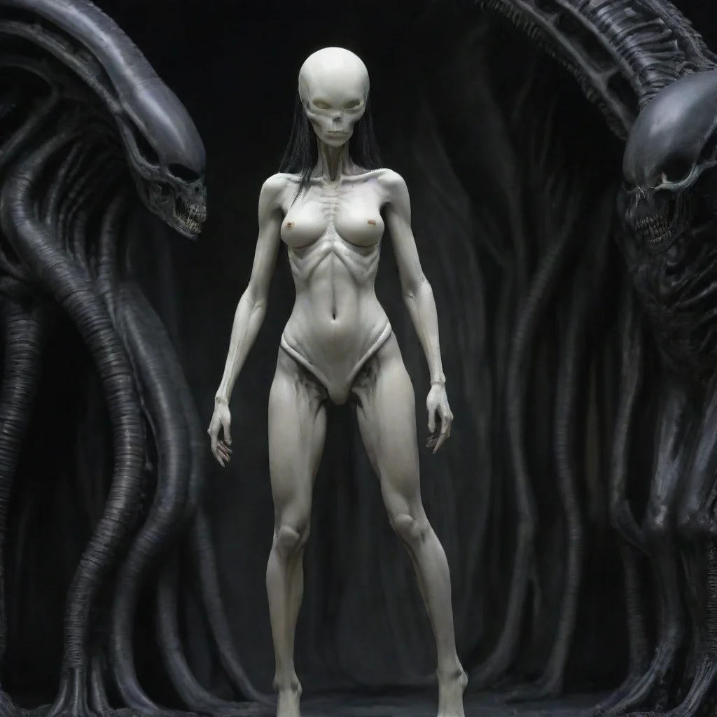 ai standing tall alien giger pale  skin 