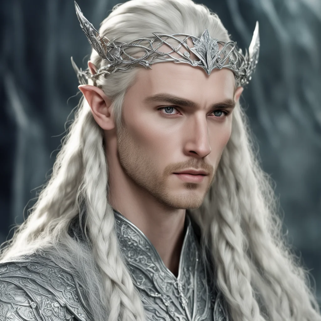  thranduil with blond hair and braids wearing silver serpentine elvish circlet encrusted with diamonds with large center diamond amazing awesome portrait 2
