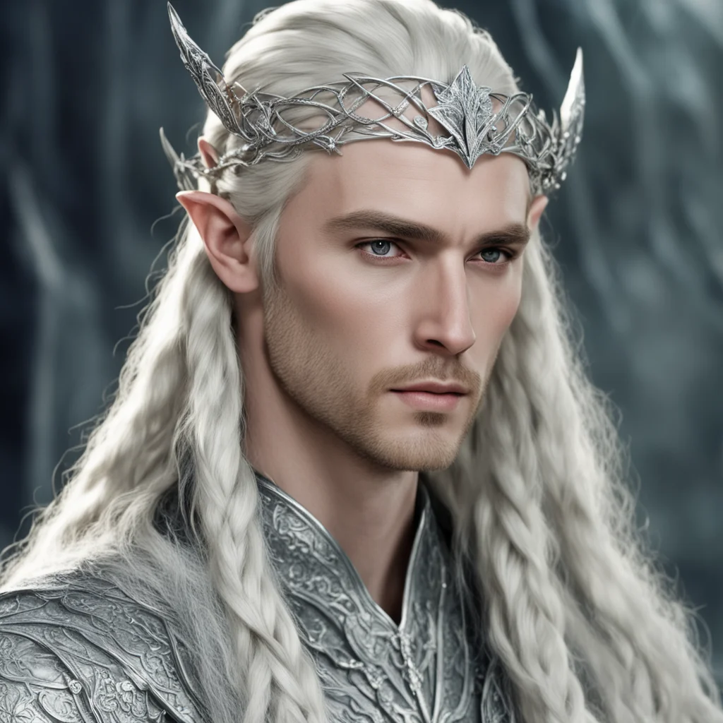 ai thranduil with blond hair and braids wearing silver serpentine elvish circlet encrusted with diamonds with large center diamond amazing awesome portrait 2