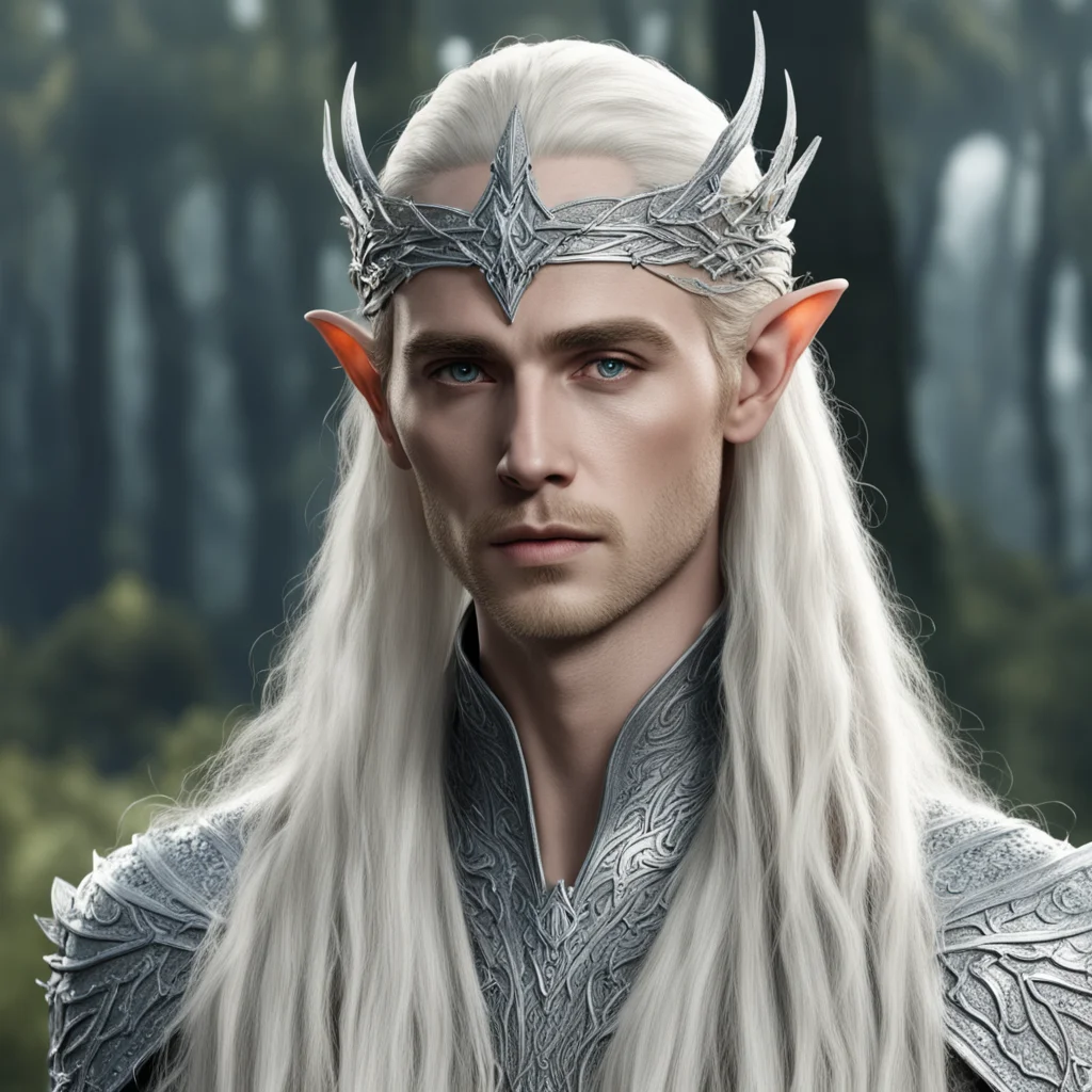 ai thranduil with blond hair and braids wearing silver serpentine elvish circlet encrusted with diamonds with large center diamond good looking trending fantastic 1
